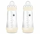 MAM Pack 2 Biberones Anticólicos, a partir de 4 Meses, 320ml, con Tetina 3 Flujo Rápido de Fácil Aceptación, Autoesterilizable y Fácil de Limpiar, MAM Easy Start Anti-Colic, Neutro Brillante, 2uds