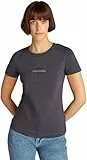 Calvin Klein Jeans Camiseta de Manga Corta para Mujer Monologo Slim con Cuello Redondo, Gris (Ebony), 6XL