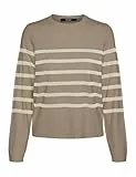 VERO MODA Vmsaba Plain LS O-Neck Pullover Ga Noos Suéter pulóver, Silver Mink/Stripes:Birch, L para Mujer