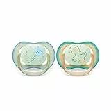 Philips Avent Ultra Air Soother: 2 chupetes ligeros y transpirables que brillan en la oscuridad para bebés de 0 a 6 meses, sin BPA y con funda de transporte esterilizadora (modelo SCF376/18)
