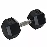 HOMCOM Mancuerna Hexagonal, 15 kg, de Hierro Fundido, Recubierta de Goma, Pesas con Barra de Conexión para Entrenamiento en Casa, Gimnasio y Oficina, Negro y Plata