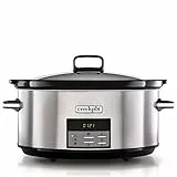 Crock-Pot olla de cocción lenta digital con recipiente apto para el horno | 7,5 l (más de 10 personas) | Apta para lavavajillas | Acero inoxidable [CSC063X]