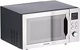 SEVERIN Microondas 3 en 1, microondas con grill, convección y base de vidrio, microondas digital amplio para platos cuadrados, acero inoxidable/negro mate, MW 7777