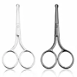 Gjinxi 2 tijeras para barba, pelo de nariz, tijeras redondeadas para el vello de la nariz, de acero inoxidable, punta redonda, tijeras para nariz, cejas, tijeras faciales para hombres, pelo de oreja