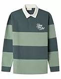 Springfield Rugby Pique Cut & Sew Polo L/S, Azul, M para Hombre