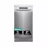Hisense HS543D10X-Lavavajillas, Libre Instalación, 45cm de Ancho, Class D, 11 Servicios, 8 Programas, 1/2 Media Carga, 3ª Bandeja, Inicio Diferido, Apertura Automática de Puerta, Inox