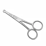 MJW Tijeras para vello de nariz y orejas: tijeras de acero inoxidable con punta redondeada para cortar vello facial, bigotes, cejas y barba: tijeras de aseo para hombres y mujeres