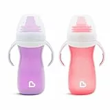 Munchkin Vaso de Aprendizaje para Bebé, Set de Vasos con Boquilla, Asas y Tapa, Vaso Antiderrame Libre de BPA, Apto para Lavavajillas, Bebés a Partir de 4 Meses, Lote de 2 x 296 ml, Morado/Rosa