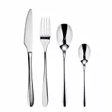 BERGNER PRAGA, Cubertería de acero inoxidable de 16 piezas, Incluye 4 cuchillos, 4 cucharas, 4 tenedores, 4 cucharillas, 4 cucharas planas, Elegante acabado en negro, para cualquier ocasión