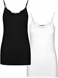 VERO MODA Vminge Noos Tall-Juego de 2 Mallas para Mujer Top, Negro/Paquete: Blanco Brillante, M Alto