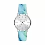 Armani Exchange Orologio da donna, Movimento al quarzo a tre lancette e cassa da 36 mm con cinturino in pelle, Azul cerceta y tono plateado