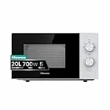 Hisense H20MOWP1 - Microondas 20L, 700W, Revestimiento Cerámico, Cristal Premium, 5 Niveles de Potencia, Función de descongelación, Fácil Limpieza, Temporizador de cocción, Blanco