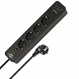 Brennenstuhl Ecolor Regleta de enchufes de 4 vías con 3 Tomas de Carga USB (Regleta con 2X USB C PD 20W y 1x USB A, Interruptor y Cable de 1,5m) Negro