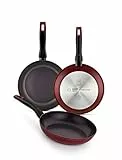BRA Red Diamond Set de 3 sartenes aluminio forjado, 18-22-26 cm, antiadherente sin PFOA reforzado con Diamante y Titanio, aptas para todo tipo de cocinas e inducción