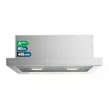 Cecotec Campana Extractora Telescópica 60cm Bolero Flux TLT 604000 Inox A+++. Succión 415m3/h, Motor DC, 3 Velocidades, SS Touch Control, Acabado Inoxidable, Luz LED, Filtros de Aluminio y Carbono