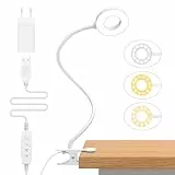 iZELL 23 LED Luz Lectura con Clip [3 Colores y 10 Brillos] Flexo LED Escritorio con Pinza, 40CM Lámpara de Mesa pare Estudio Trabajo Leer Lámparas de Escritorio Regulable con Cuello de Cisne -Blanco