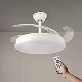 M mimotec - Ventilador de Techo con luz Led White Otah, Mando a Distancia, Motor DC, 6 velocidades, Silencioso, Aspas retráctiles, función verano-invierno, temporizador, CCT
