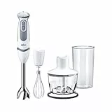 Braun Hogar Minipimer 5235 - Batidora de mano, 1000 W, 21 velocidades y función turbo, anti-salpicuduras, Powerbell Plus, 3 accesorios (varillas, picadora 500ml, vaso medidor 600ml), Color blanco