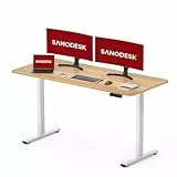SANODESK Escritorio Elevable Eléctrico con Tablero Entero 120 x 60 cm, Regulable en Altura, Estructura Telescópica Bidireccional, con Control de Memoria y Tecnología Anticolisión (Arce Blanco)