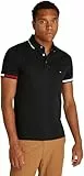 Tommy Hilfiger Polo de Manga Corta Hombre Flag Cuff Slim Fit, Negro (Black), S