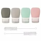TACYKIBD 4 botellas de aderezo para ensaladas mini botella portátil de silicona para salsa botellas de condimentos para almacenamiento de alimentos con 2 cepillos de limpieza para aderezo 38 ml