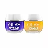 Olay Retinol24 Crema De Noche 50ML Y Olay VitaminC + AHA24 Crema De Día 50ML. Pack De 2 Cremas. Piel Más Suave, Hidratada Y Luminosa