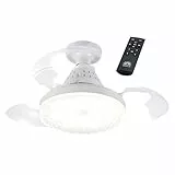 Genérico Ventilador De Techo Con Luz LED Aspas Retráctiles, 40cm Ventilador Con Luz Lámpara LED, Con Aspas Transparentes, Con Mando A Distancia, Adecuado Para Interior, Patio, Porche, Garaje, Tienda