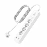 Belkin Regleta Enchufe USB con protección contra sobretensiones de 4 enchufes, Montaje en Pared, Cable de 2 m, luz de Estado, 1 Puerto USB-C PD de Carga rápida, 1 Puerto USB-A y Defensa de 525 Julios