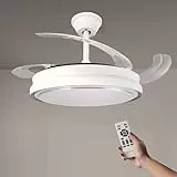 M mimotec - Ventilador de Techo con luz Led White Hood, Mando a Distancia, Motor DC, 6 velocidades, Silencioso, Aspas retráctiles, función verano-invierno, temporizador, CCT