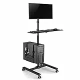 Maclean MC-793 Carro Soporte para Monitor, Teclado y Ordenador | Altura Ajustable | 17'-32' hasta 20 kg VESA 75x75, 100x100 | Construcción Robusta de Metal con Ruedas