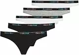 Calvin Klein Braguitas Tipo Tanga Mujer Pack de 5 con Logotipo, Multicolor (Black/White/Black/Gry Htr/White), M