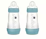 MAM Pack 2 Biberones Anticólicos, 2-4 Meses, 260ml, con con Tetina 2 Flujo Medio de Silicona de Fácil Aceptación, Autoesterilizable y Fácil de Limpiar, MAM Easy Start Anti-Colic, Azul Mate, 2uds