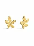 SINGULARU - Pendientes Jasmine. Pendientes Flor de Acero Inoxidable con Baño en Oro de 18Kt. Cierre Tuerca a Presión. Joyas para Mujer