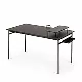 Zinus Tresa 140 נ75 cm, escritorio negro de metal con almacenamiento y soporte para monitor, Escritorio con acabado espresso, Mesa para ordenador, Montaje sencillo
