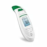 medisana TM 750 termómetro clínico conectar digital 6 en 1 termómetro de oído para bebés, niños y adultos, termómetro de frente con alarma visual de fiebre, función de memoria y Bluetooth