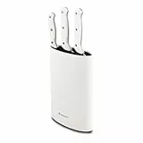 Bergner NATURALLY - Set de 3 Cuchillos de Acero Inoxidable - Chef 20 cm, Santoku 17.5 cm, Multitarea 12.5 cm + Bloque Protector - Mango Blanco de Tacto Suave - Lavado a Mano Recomendado, Plata