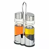 Tradineur - Set de aceitera y vinagrera 175 ml, cristal y acero inoxidable, diseño clásico, recipientes rellenables para aliño, 2 piezas