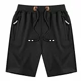 LY4U Pantalones Cortos Deportivos Casuales para Hombre con Bolsillos con Cremallera en la Cintura Elástica Negro L