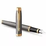 PARKER Pluma estilográfica IM | lacado gris y detalles dorados | plumín fino pulido de acero inoxidable | estuche de regalo