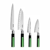 Monix Green | Set 4 Cuchillos japoneses, Aluminio Forjado, Mango de baquelita termoresistente, Apta para Todo Tipo de cocinas incluida inducción