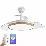 YOEVU NATURE - Ventilador de Techo con luz | 72 W | Compatible con Alexa y App | Luz LED Regulable | Aspas Retráctiles | Función Invierno/Verano, Madera, ABS