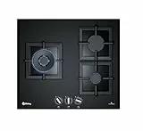 Balay 3ETG663HN Placa de gas - 60 cm, 9 niveles de llama, autoencendido,3 zonas l Mandos frontales, Gas natural, cristal templado color negro