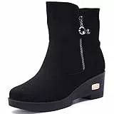 Gaatpot Zapatos para Invierno Mujer Botas de Nieve Calientes Forrado Botines con Tacón Cuña Antideslizante Negro 41EU=42CN