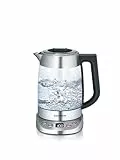 SEVERIN - Tetera y hervidor de vidrio deluxe con capacidad: 1,7 litros de agua, 1,5 litros de té, 3000 W Acero Inoxidable/Vidrio WK 3480