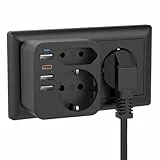 Regletas Enchufes, Enchufe múltiple con 1 Tipo C y 3 USB, Ladron Enchufes Plano de Pared Oficina, Cocina, Compatible con teléfono, Enchufe USB C