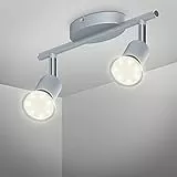 B.K.Licht - Lámpara de techo con 2 focos LED GU10, focos ajustables y giratorios para interiores, de luz blanca cálida, 3W y 250 lúmenes, 3000K, forma recta en barra, plafon de techo, Color Titanio