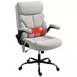 HOMCOM Silla de Oficina con Masaje y Función de Calefacción Silla de Escritorio Giratoria con Altura Ajustable Reposabrazos Abatibles Respaldo Alto y Mando a Distancia Gris