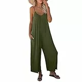 Mono de una pieza chaleco Mono de pierna ancha con bolsillo para mujer, overol de verano bohemio sin mangas con tirantes