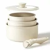 Redchef Juego de ollas con asas extraíbles, juego de ollas de cerámica antiadherentes de 16/18/20 cm y tapa de cierre 3 en 1, ollas de inducción para todo tipo de cocinas, aptas para horno