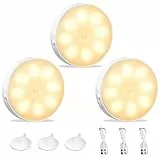 KEWUZY 3-pack Luz Nocturna Sensor Movimiento, Luz Nocturna LED Recargable por USB, Luz de Armario, 8 LED, 3 Modos (Auto/On/Off) para Armarios, Pasillo, Escalera, Sótano, Garaje(Amarillo Cálido)